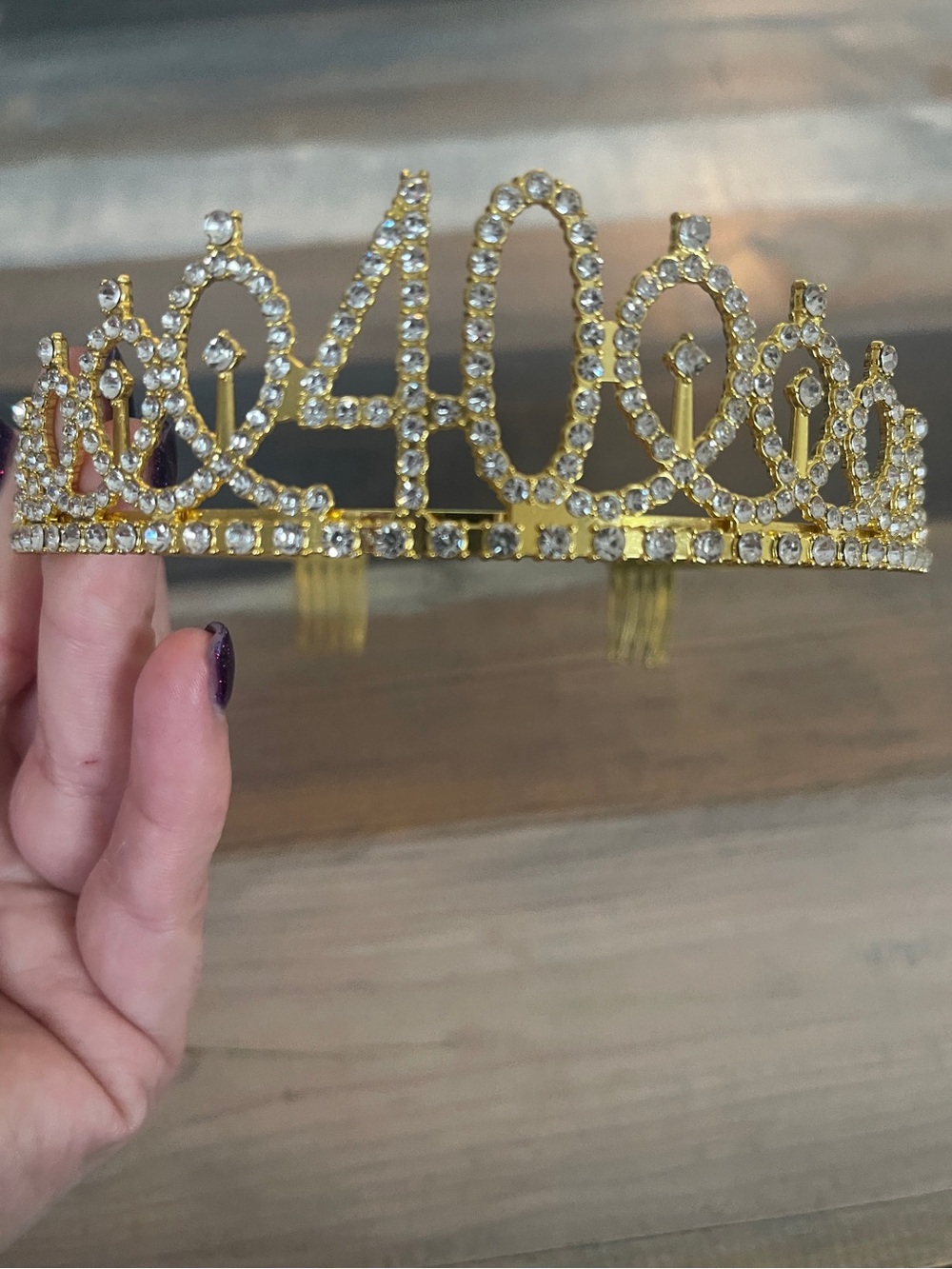 "40th" Birthday Gold Rhinestone Tiara Crown - Picture 2 of 8